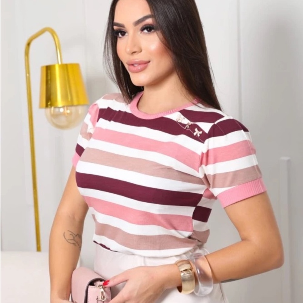 Striped Pink and White Women's Top